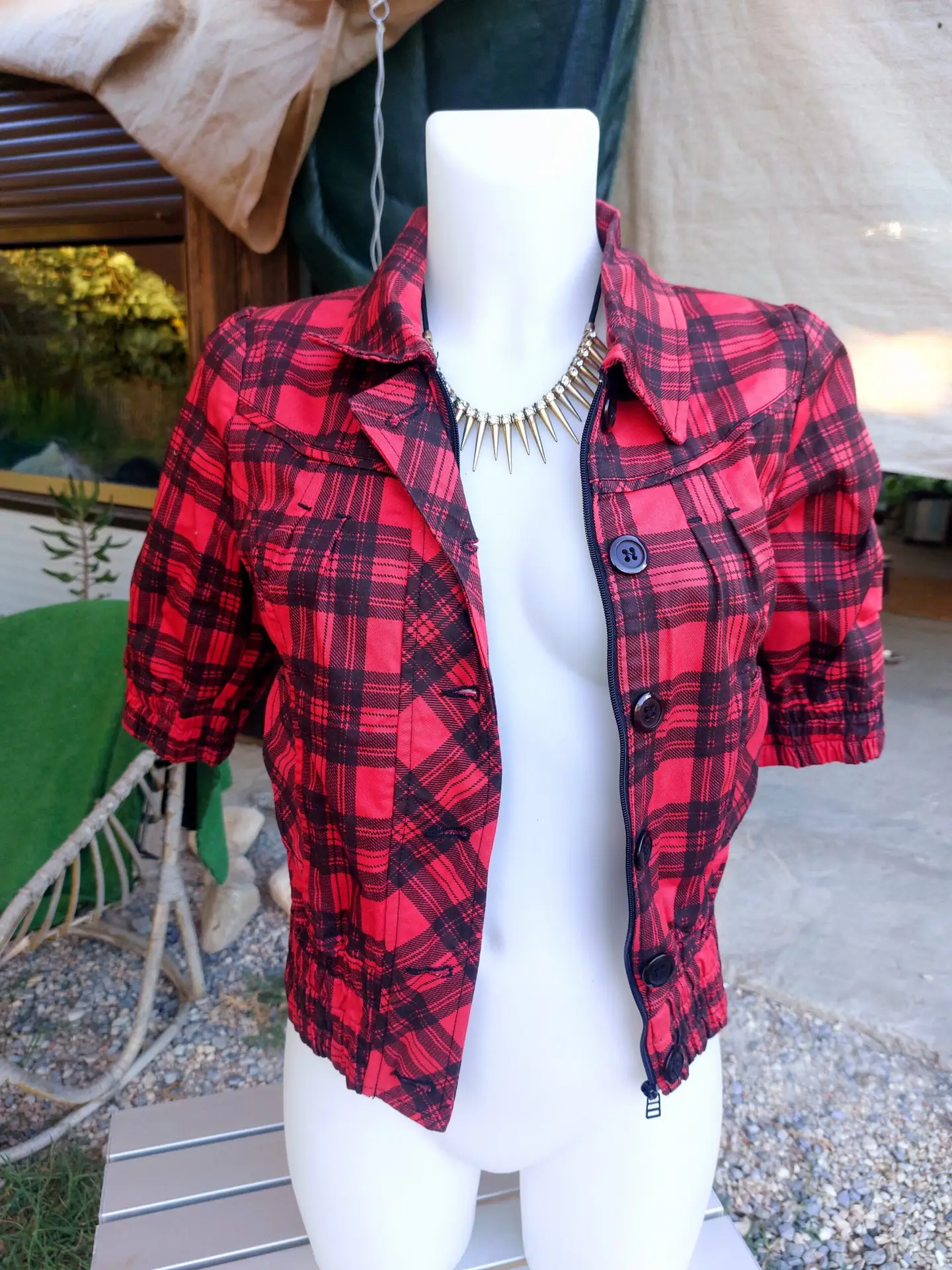 Chaqueta estilo tartán rojo y negro Talla M Y2k Vintage