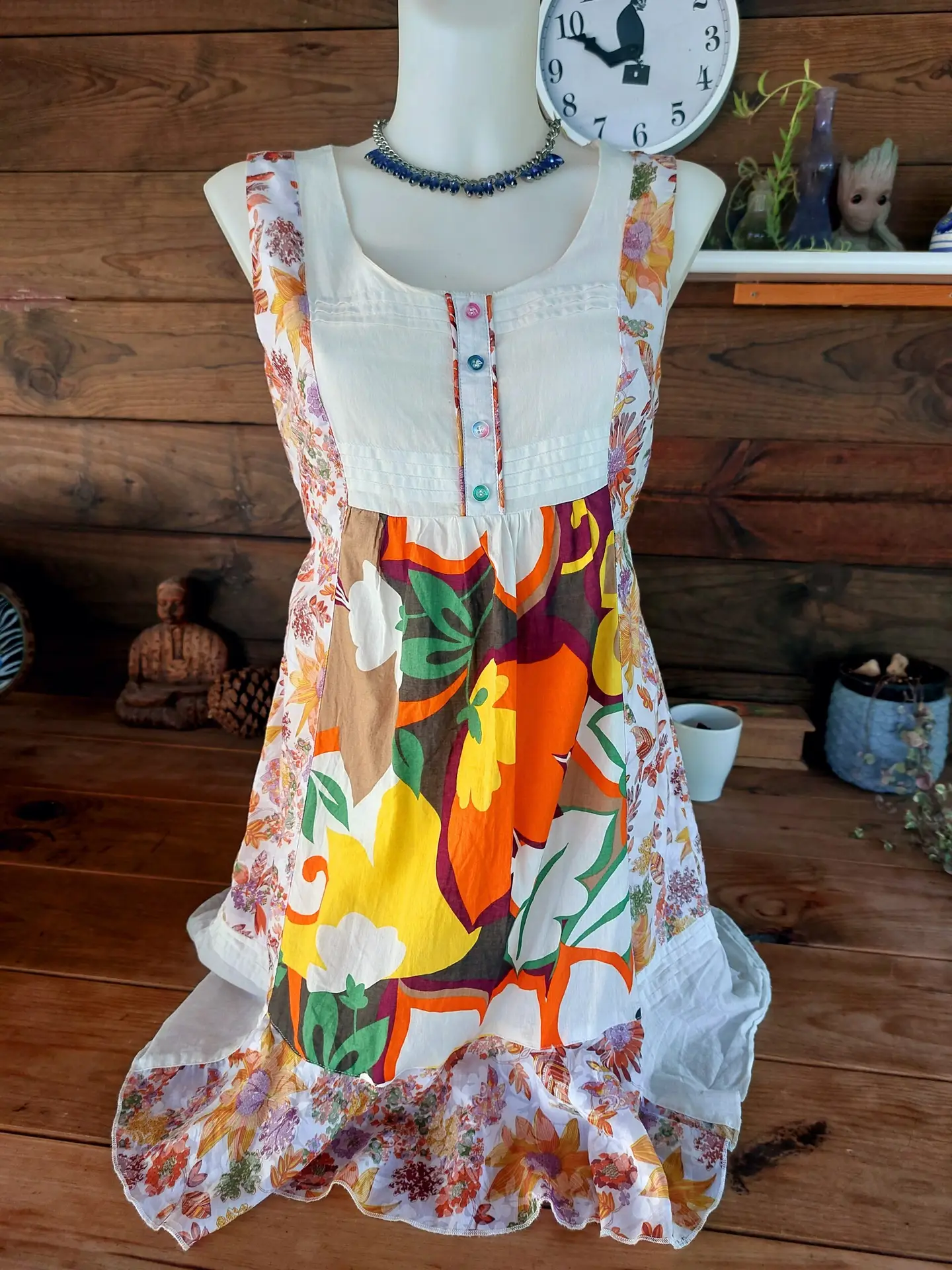 Vestido Vintage Sin Mangas Estilo Patchwork 100% algodón S-M