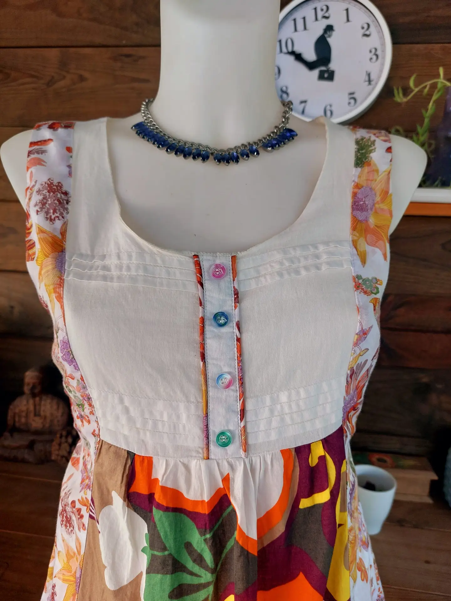Vestido Vintage Sin Mangas Estilo Patchwork 100% algodón S-M