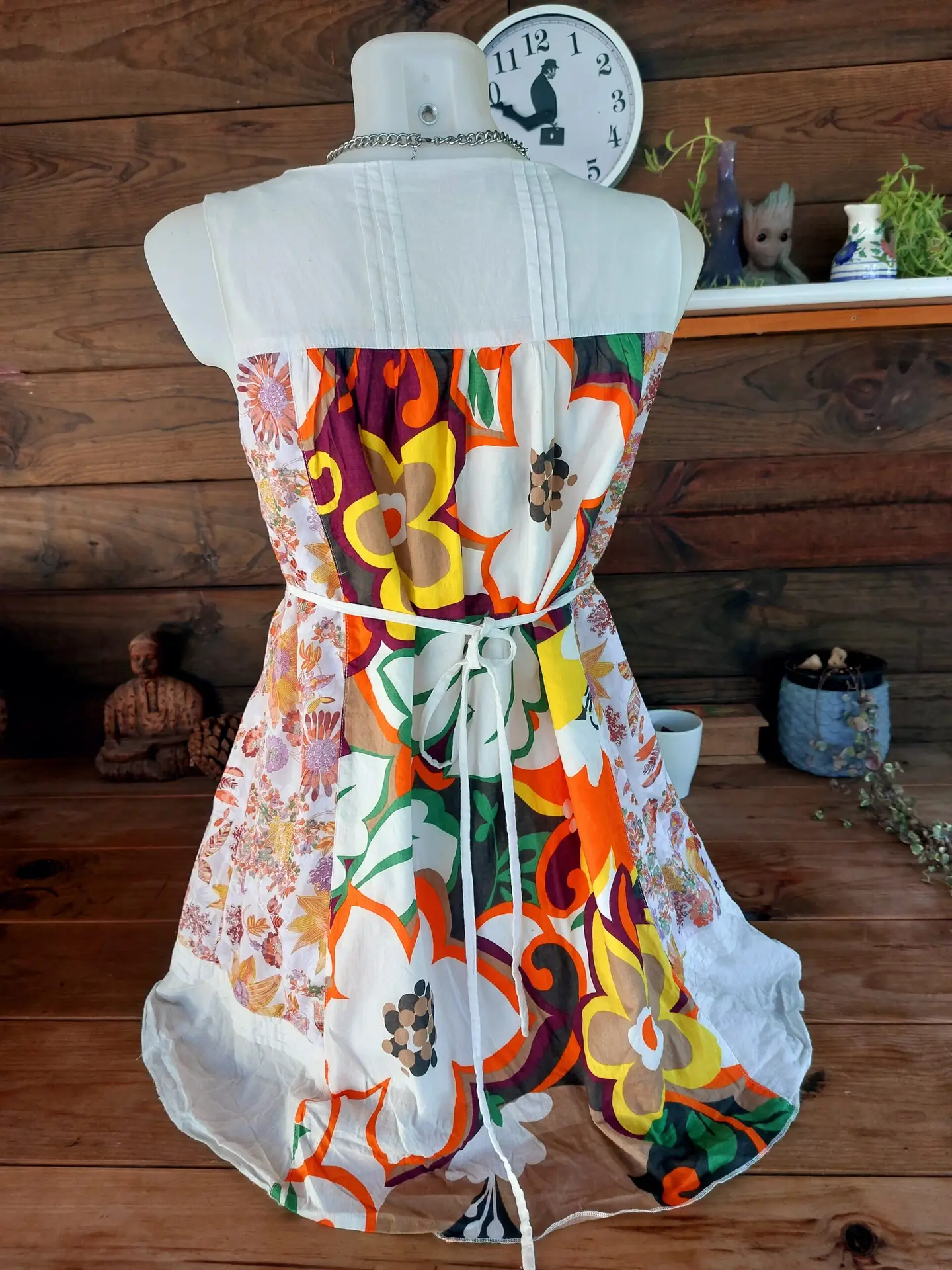 Vestido Vintage Sin Mangas Estilo Patchwork 100% algodón S-M