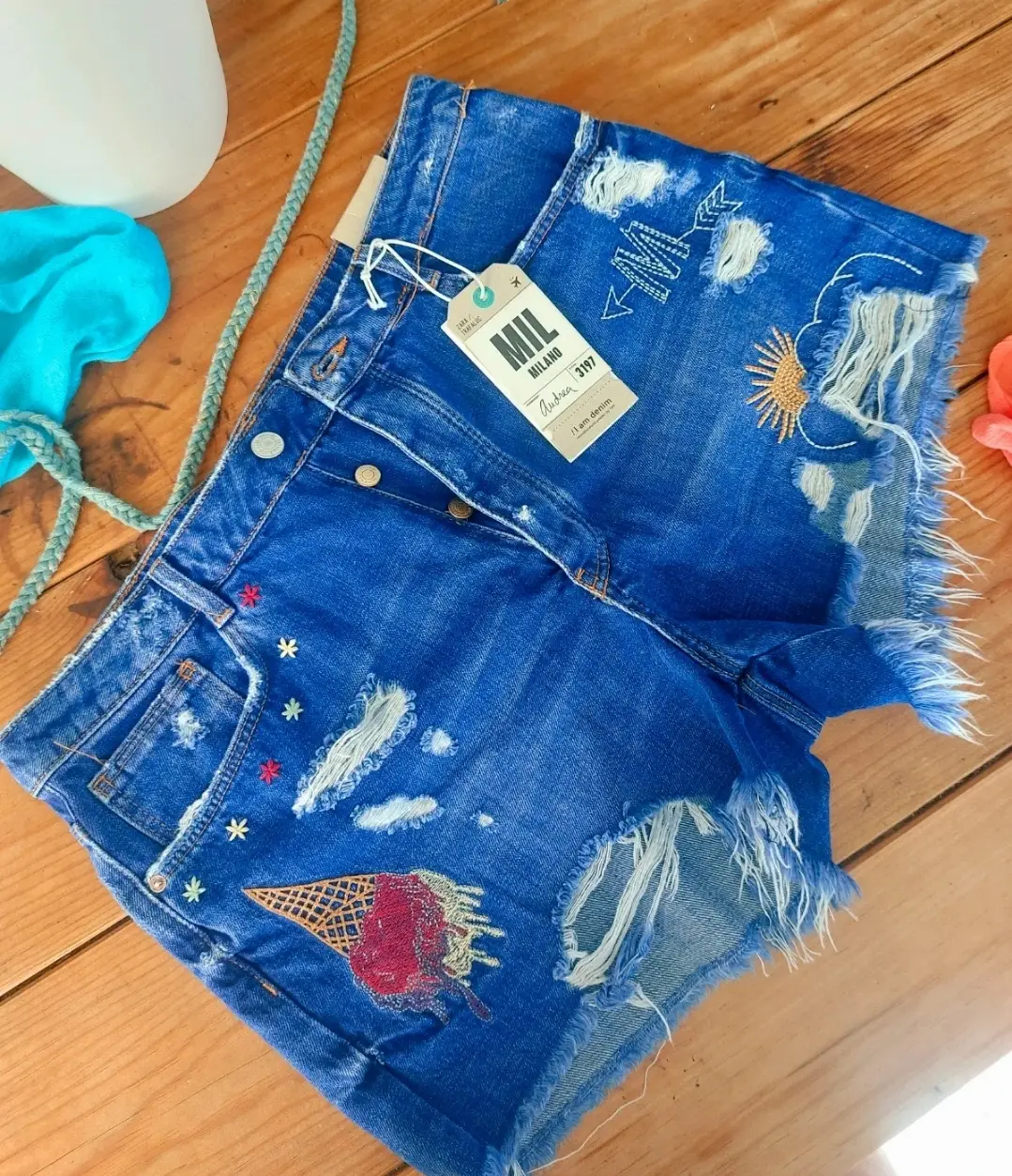Shorts Tiro Alto Bordados de Zara T 42 Algodón 100%
