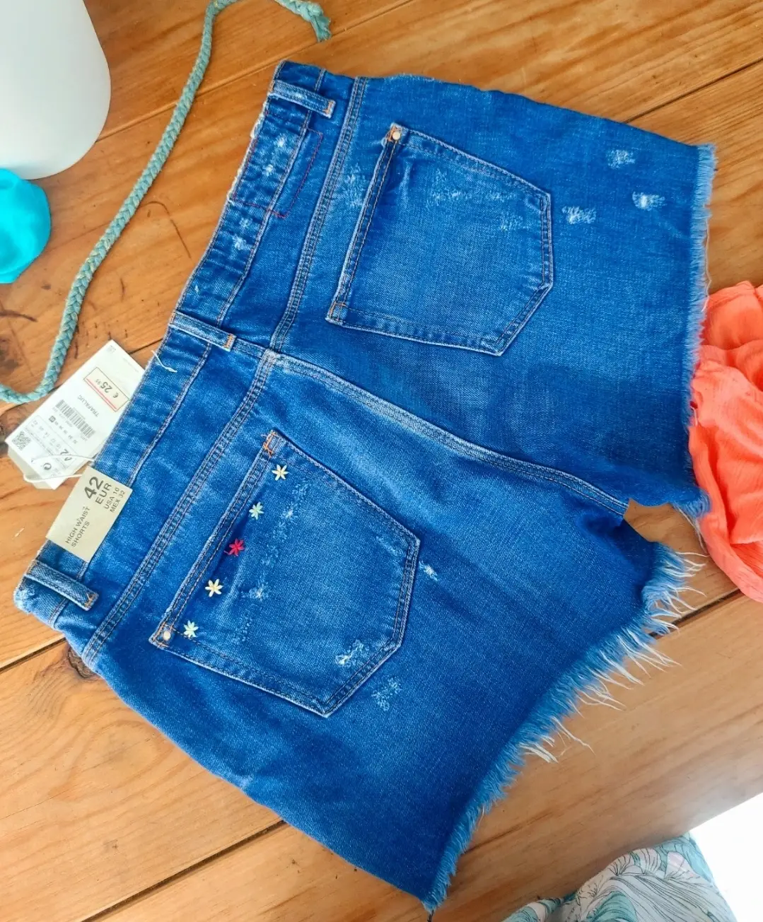 Shorts Tiro Alto Bordados de Zara T 42 Algodón 100%