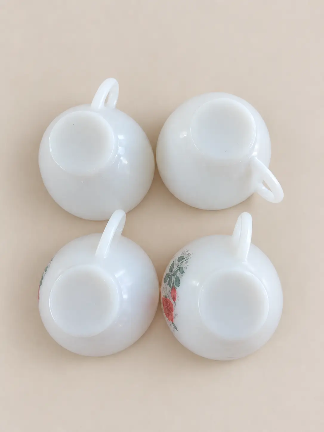 Lote de Tazas Cristal Opalino Estampado Rosas de Arcopal años 70