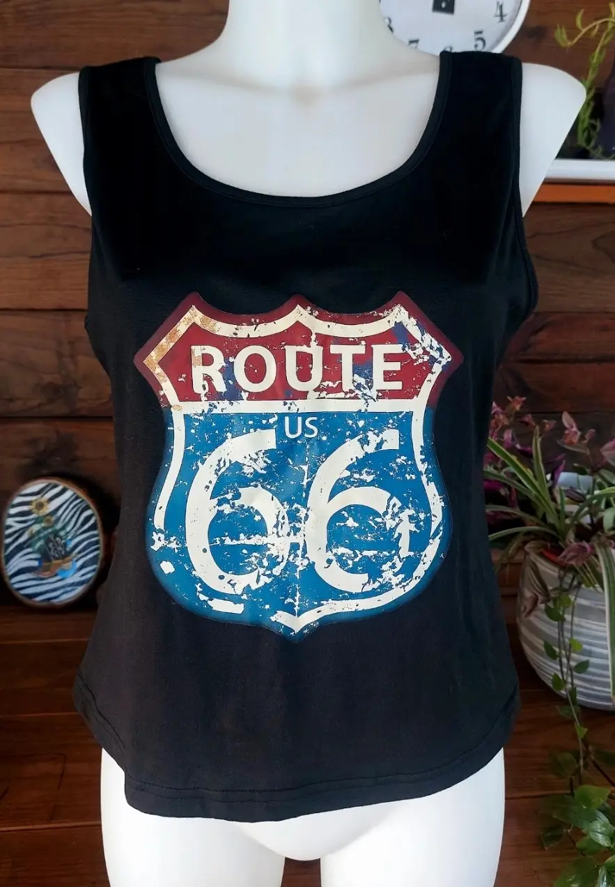Top Tank Negro con Estampado Americano Route 66 Talla L
