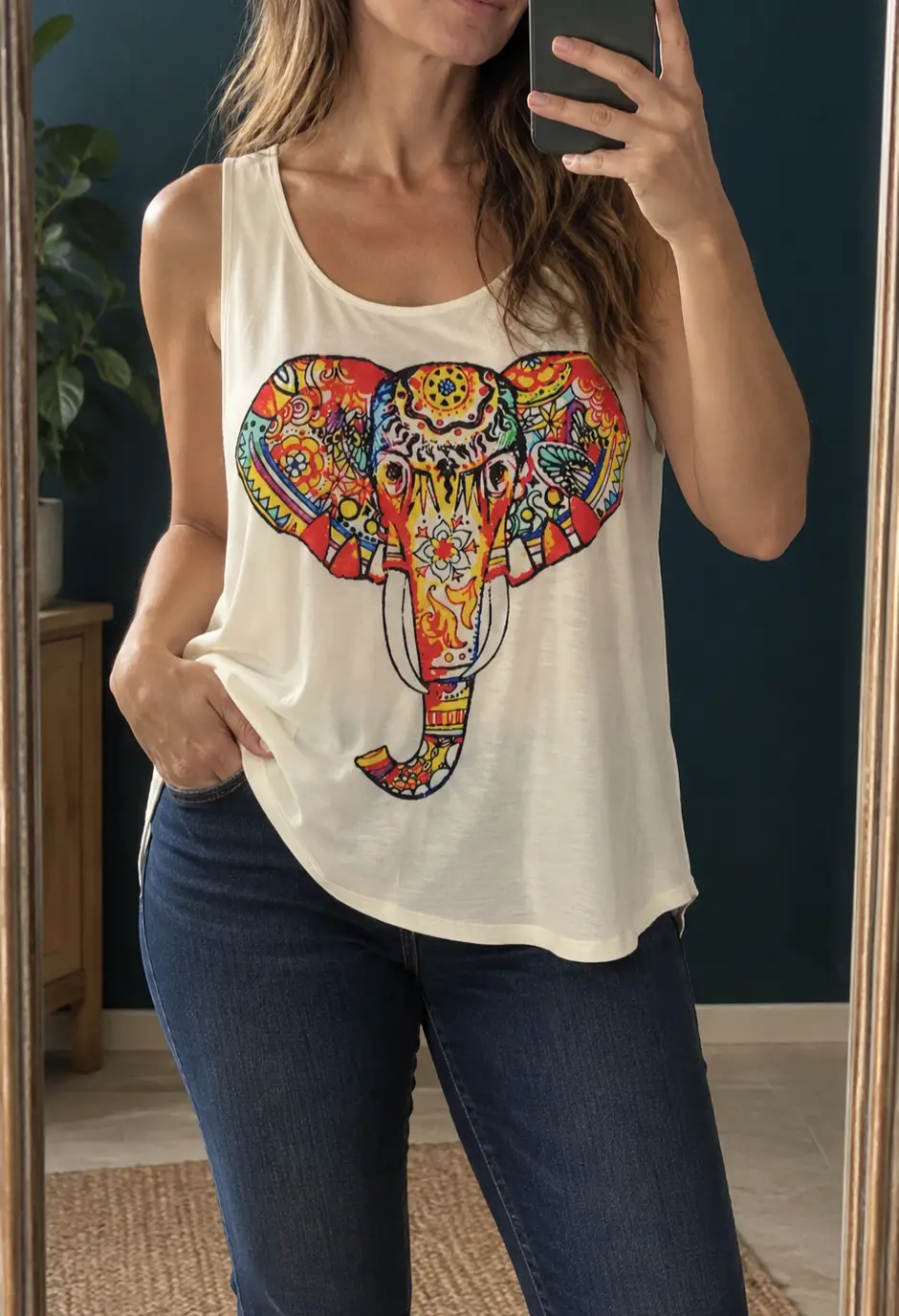 Top Sin Mangas Hippie Made in India-Elefante-Mandala Talla M-L