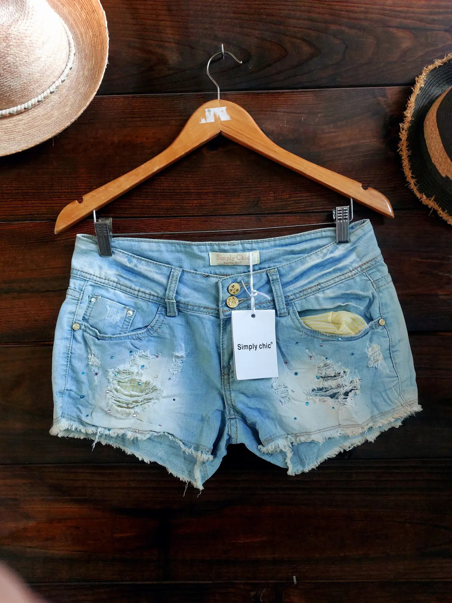 Shorts Tiro bajo Años 2000 Y2k Pedrería- Rotos- Desgastado Talla 40