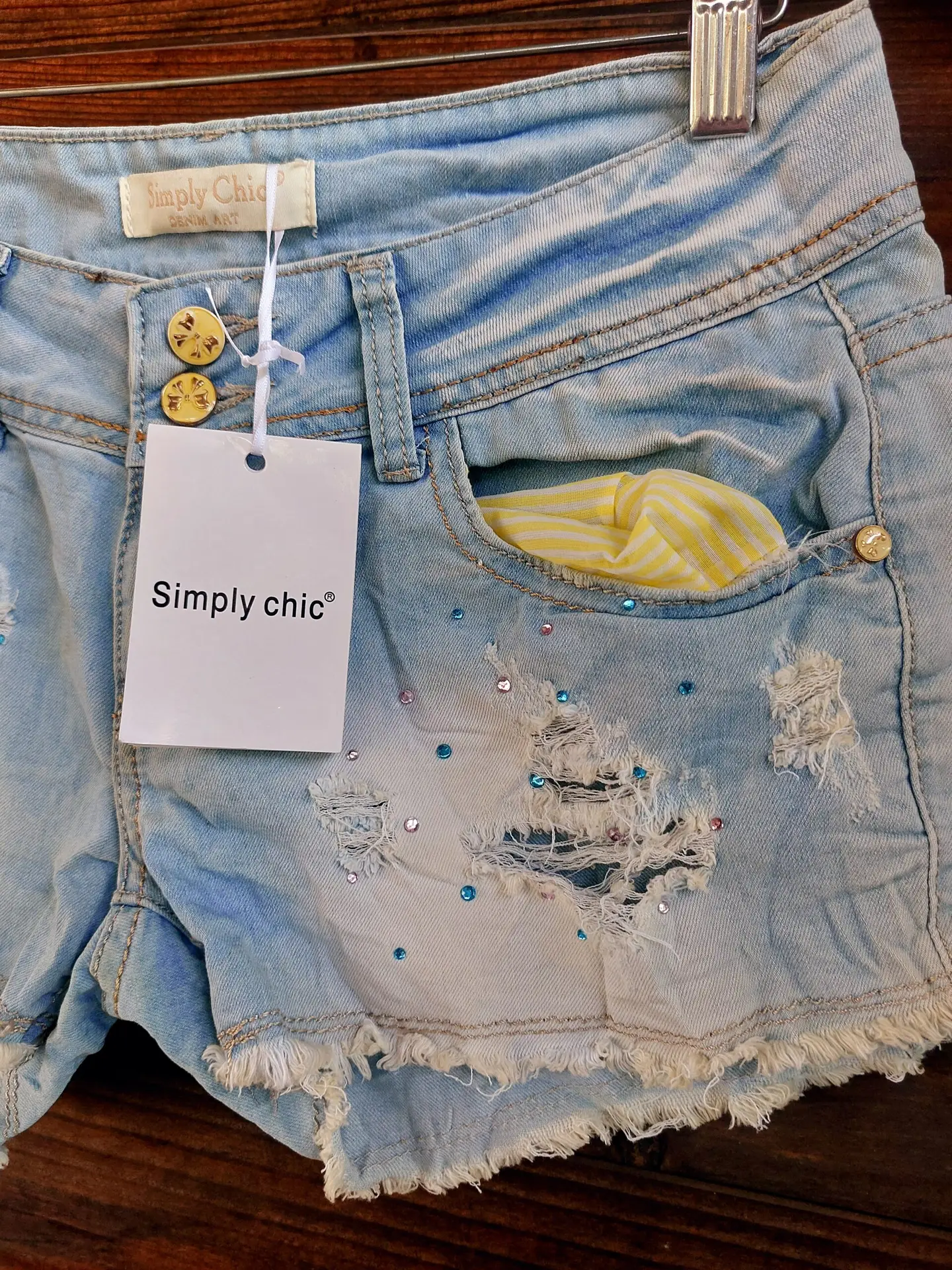 Shorts Tiro bajo Años 2000 Y2k Pedrería- Rotos- Desgastado Talla 40
