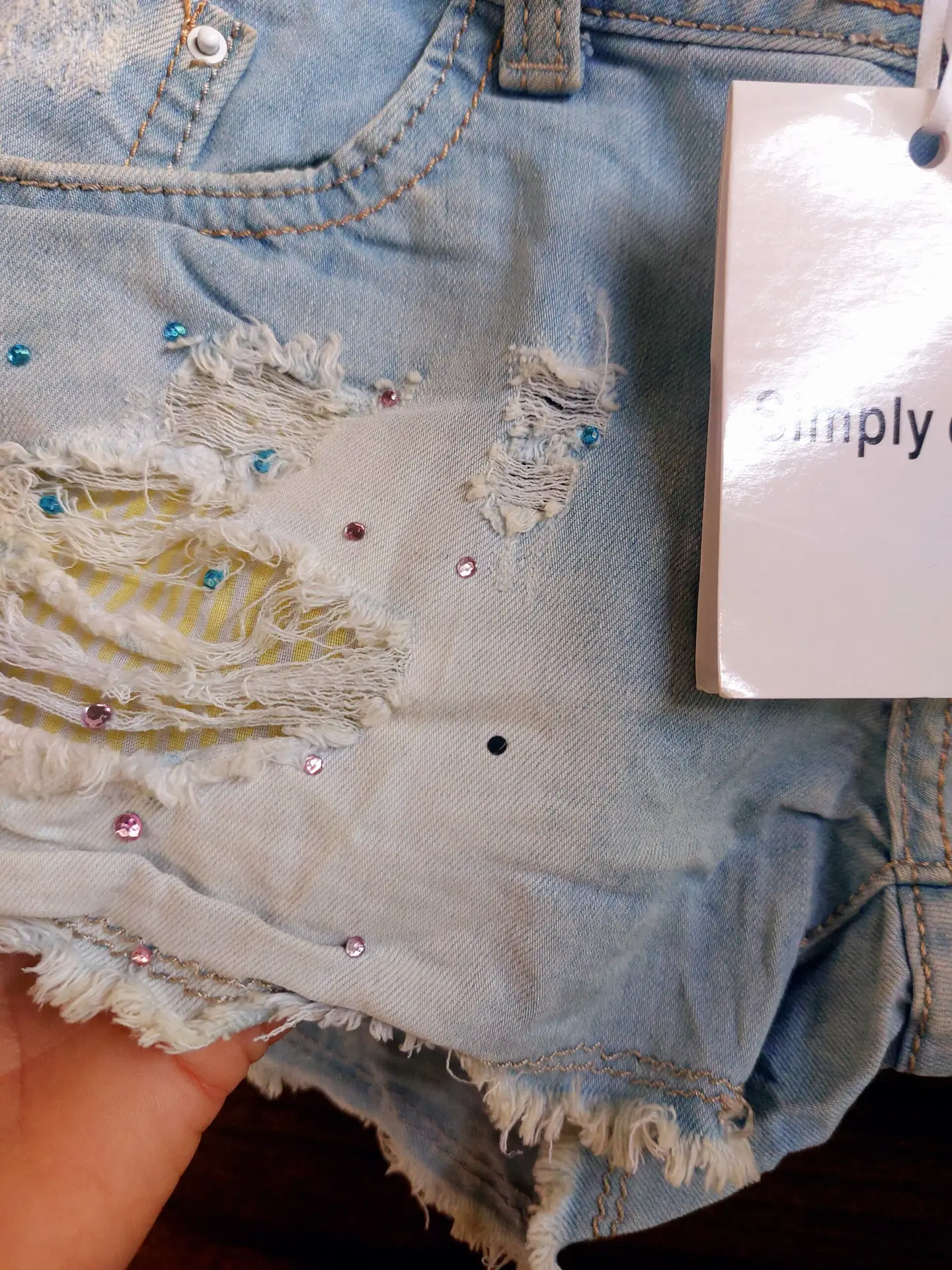 Shorts Tiro bajo Años 2000 Y2k Pedrería- Rotos- Desgastado Talla 40