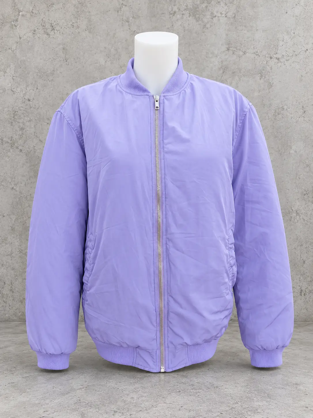 Chaqueta Bomber Lila Vintage Y2K Unisex Oversize L-XL Acolchada Años 2000 Streetwear