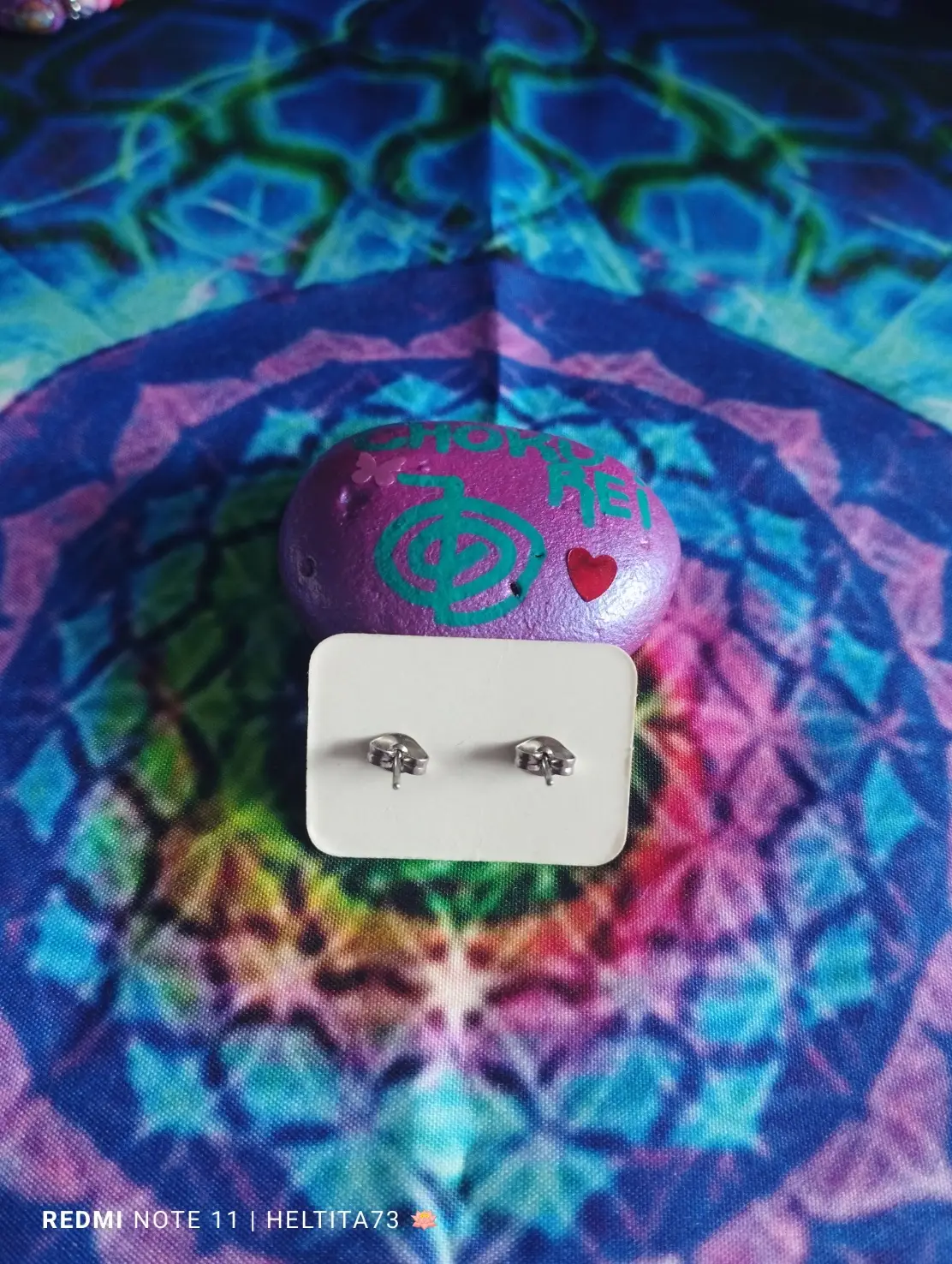 Conjunto pulsera y pendientes corazón morado