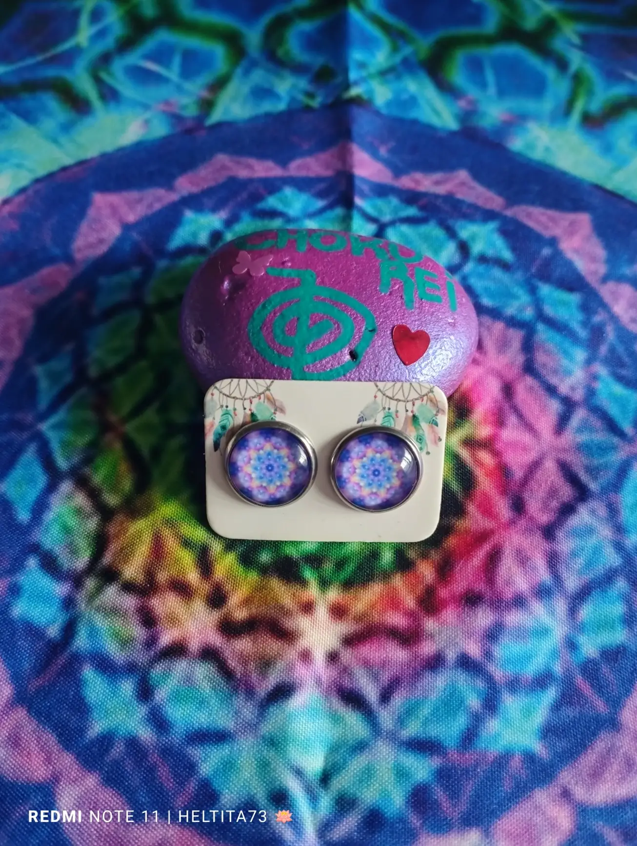 Conjunto pulsera y pendientes corazón morado