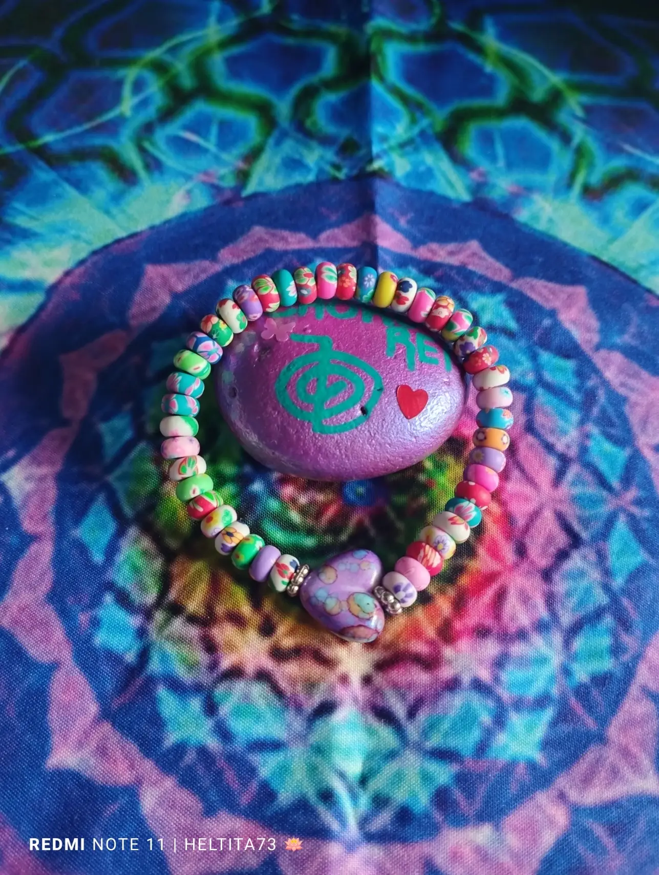 Conjunto pulsera y pendientes corazón morado