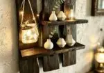 Estantería Artesanal de Madera Wengué con Luz LED y Tarro de Yute (40×30 cm)