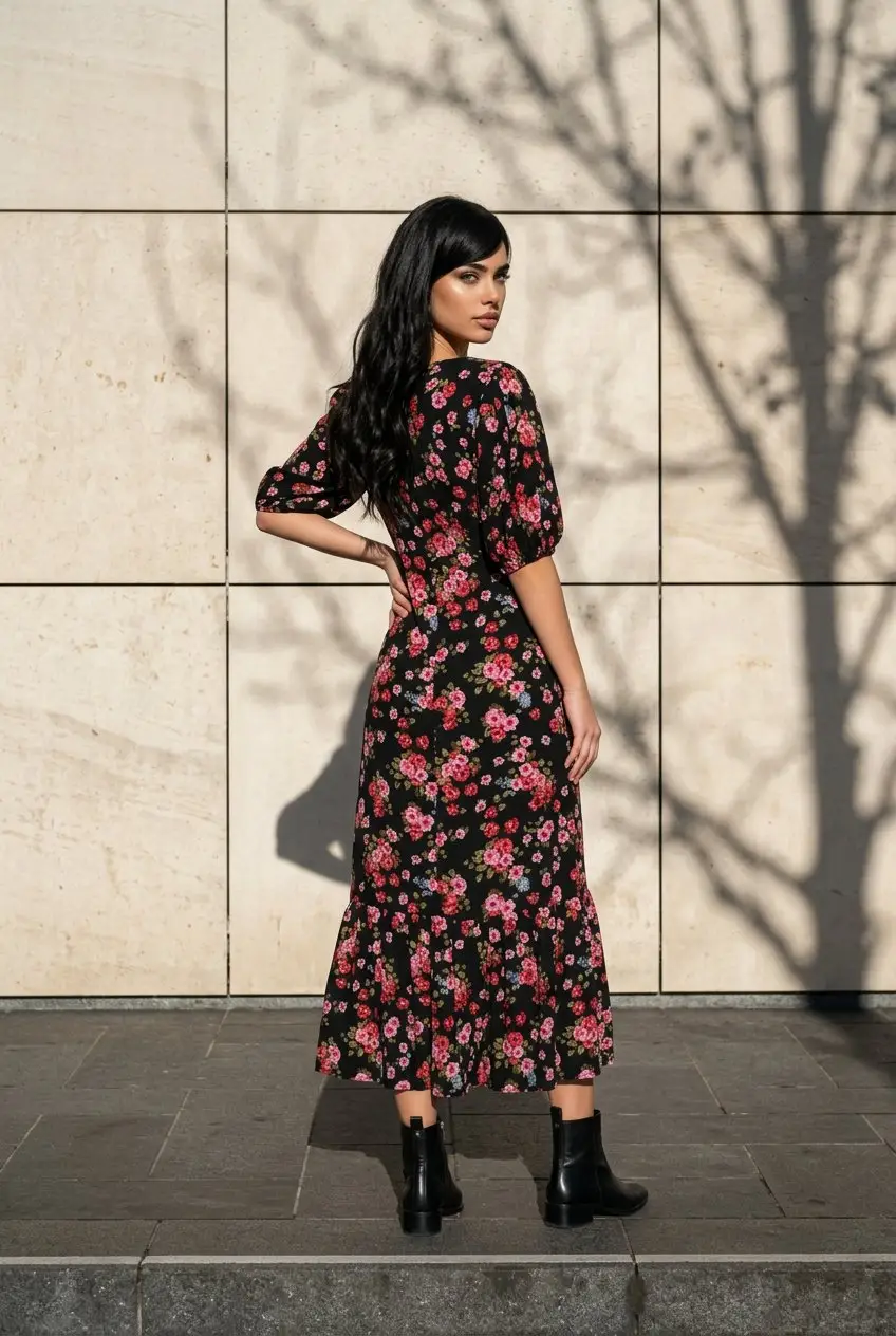 Vestido Flores largo Stradivarius L