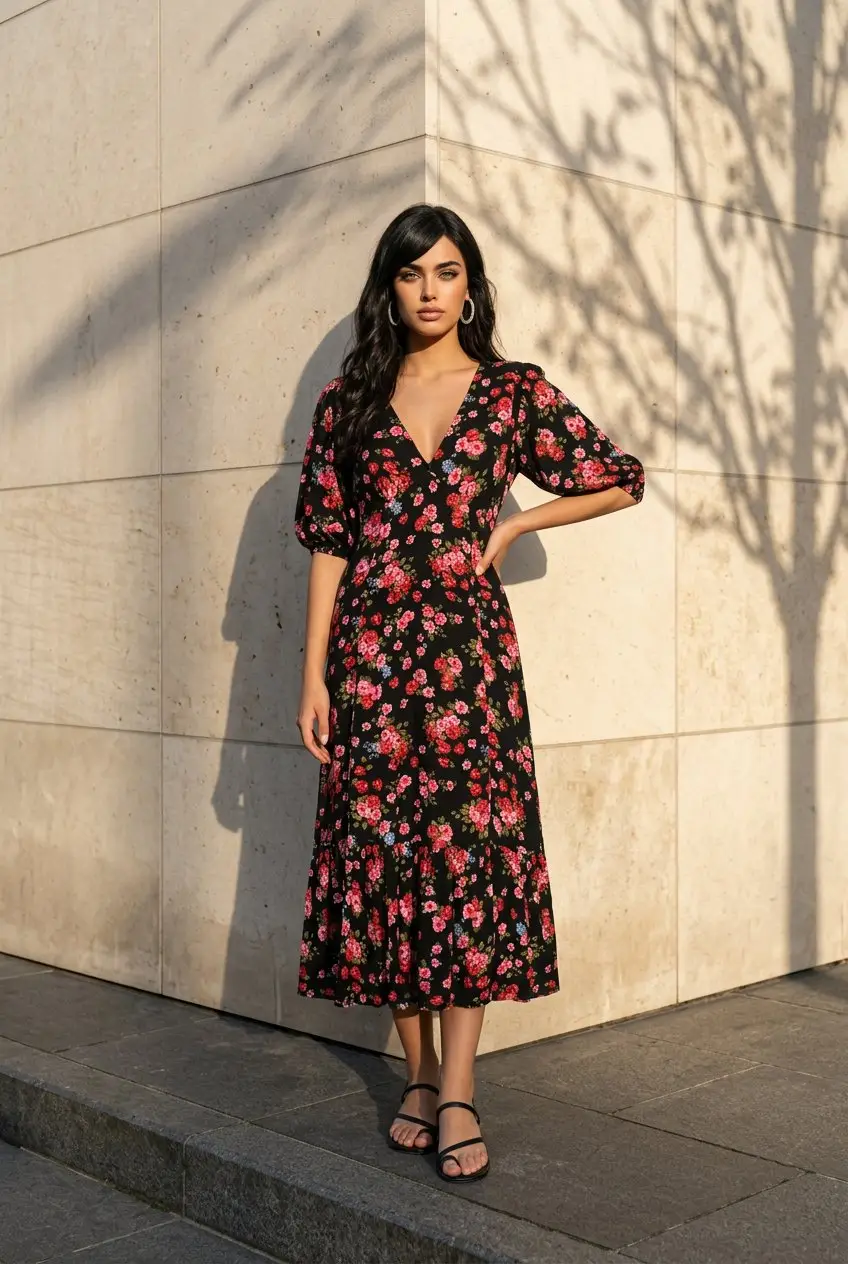 Vestido Flores largo Stradivarius L