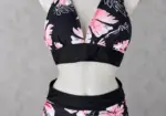 Bikini Mujer talla L Floral Printcnegro y Rosa, Top halter y Short de baño
