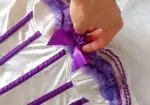 Top de corsé morado estilo Fairycore Y2K con encaje blanco, lazo de cinta, talla S