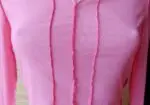 Top Vintage Y2K Rosa de Malla Transparente Manga Larga Costuras Expuestas Volantes 2000s