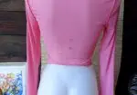 Top Vintage Y2K Rosa de Malla Transparente Manga Larga Costuras Expuestas Volantes 2000s