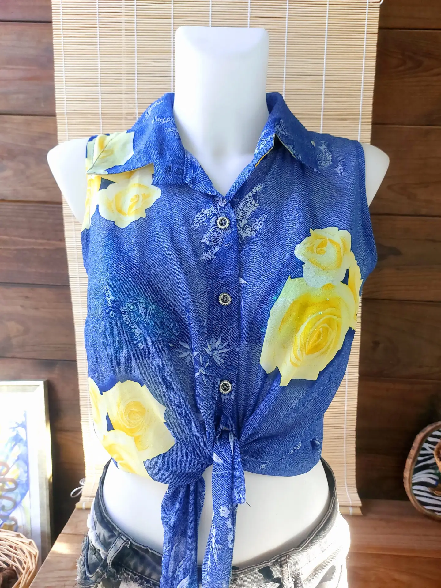 Blusa Vintage Sin Mangas Floral Print estilo Y2k Crop Top