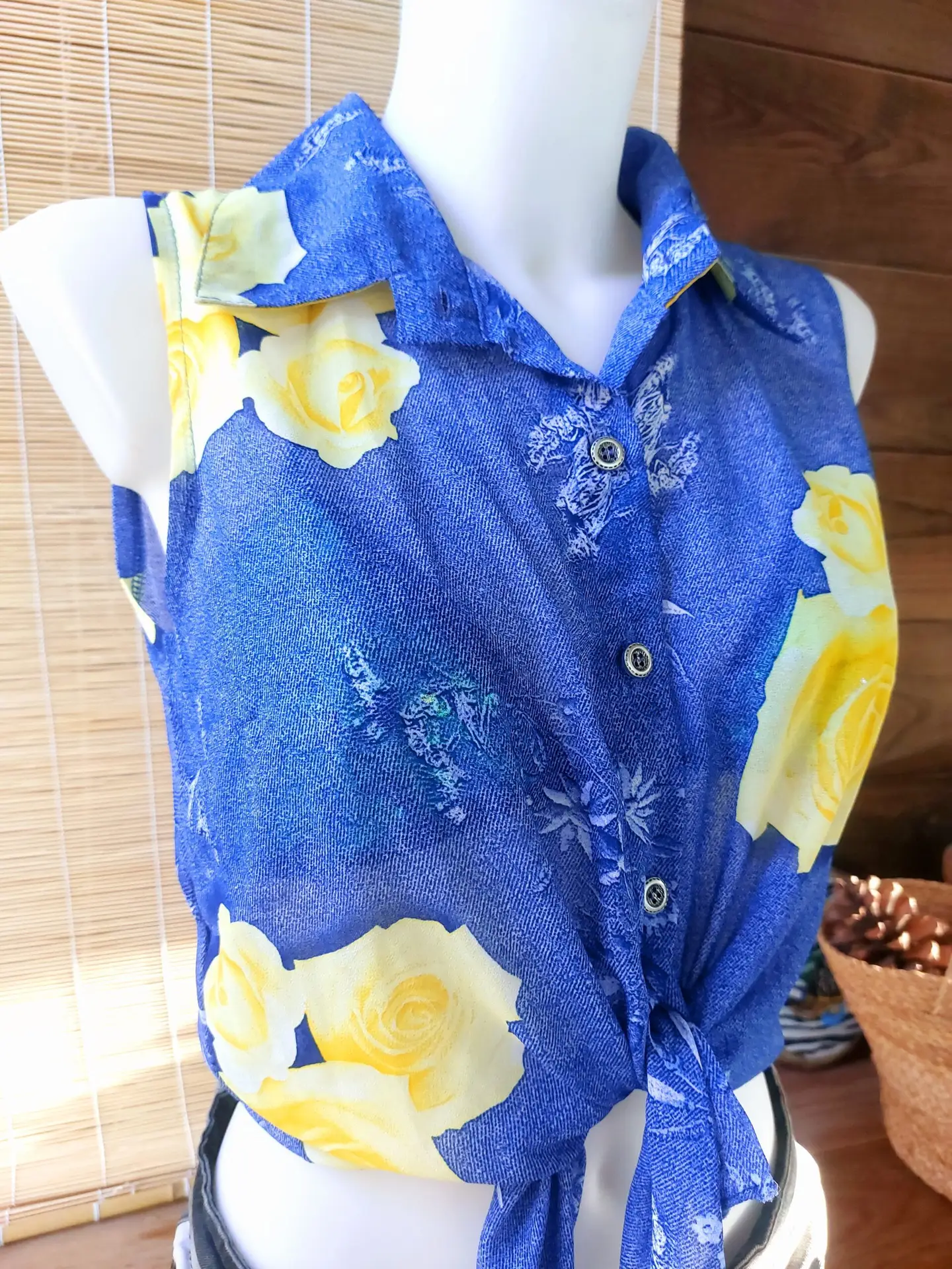 Blusa Vintage Sin Mangas Floral Print estilo Y2k Crop Top