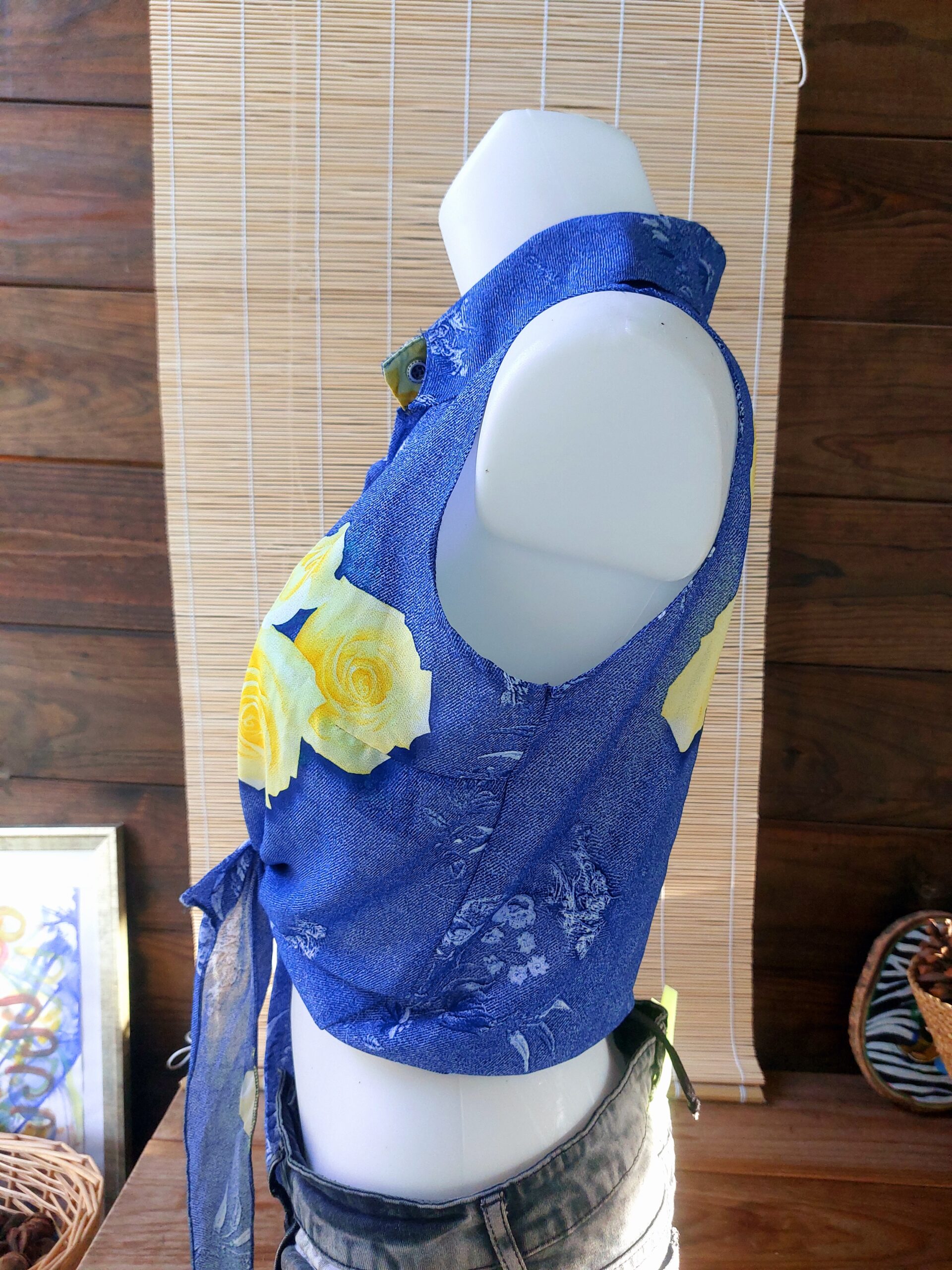 Blusa Vintage Sin Mangas Floral Print estilo Y2k Crop Top