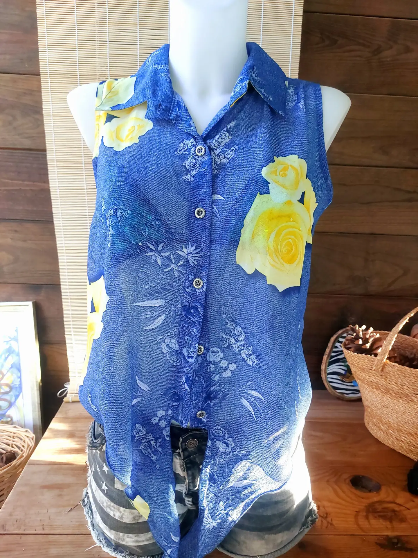 Blusa Vintage Sin Mangas Floral Print estilo Y2k Crop Top