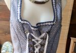 Vestido Vintage Landhaus Estilo Dirndl Bávaro Cuadros Azul Corsé Encaje Oktoberfest