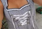 Vestido Vintage Landhaus Estilo Dirndl Bávaro Cuadros Azul Corsé Encaje Oktoberfest