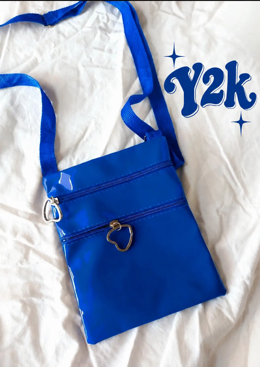 Bolso bandolera mini vintage azul cobalto efecto charol, estilo Y2K