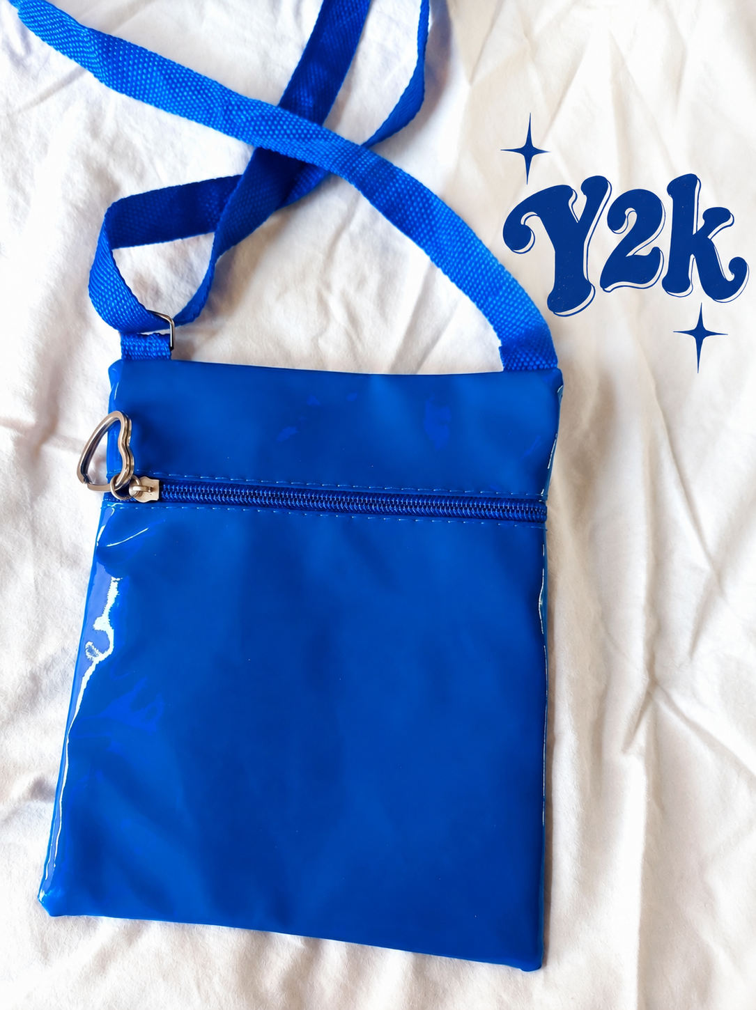 Bolso bandolera mini vintage azul cobalto efecto charol, estilo Y2K
