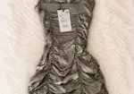 ZARA Vestido Mini Satinado Metalizado Plateado XS | Fruncido Ajustado Fiesta Noche Talla 34