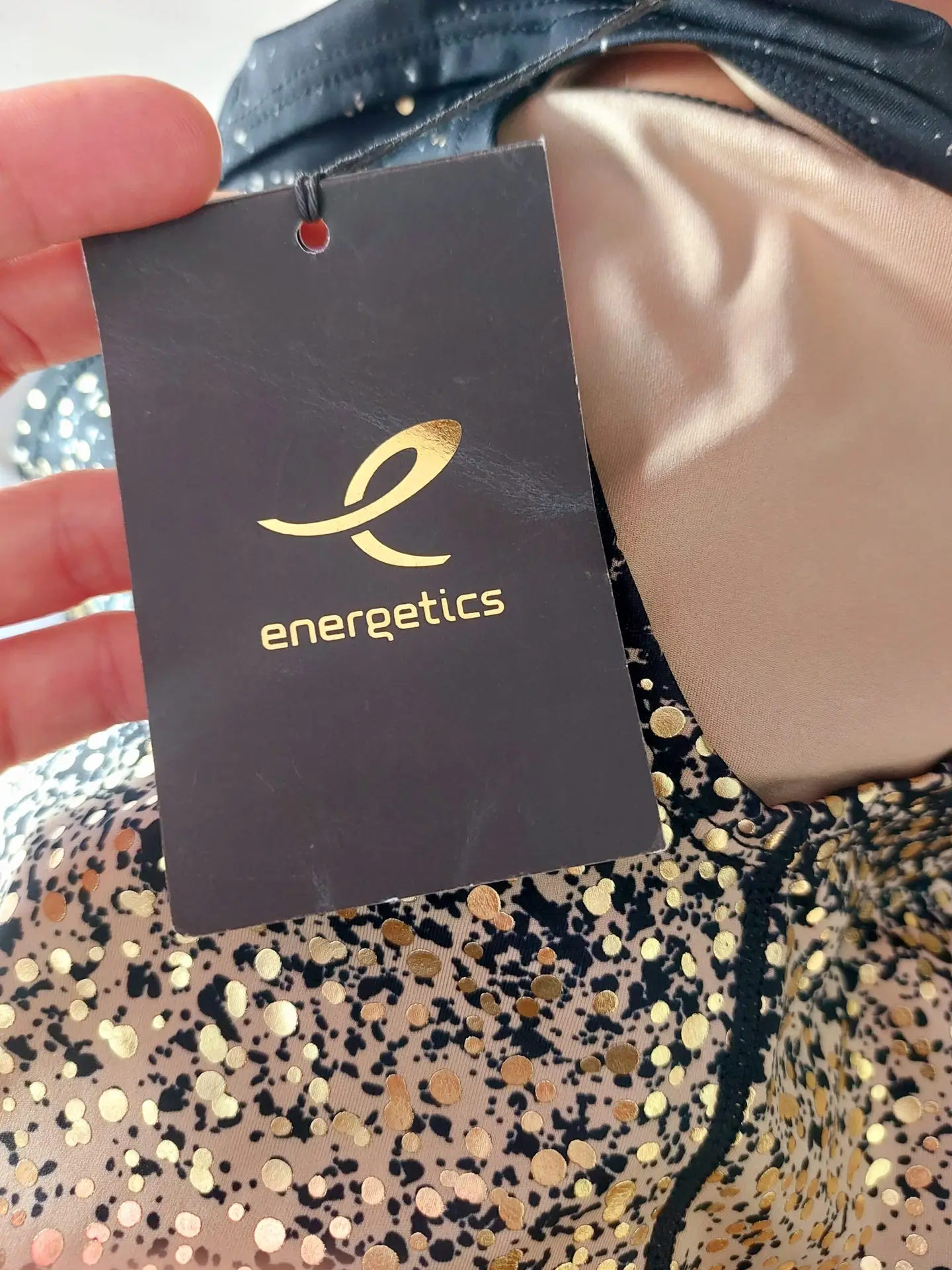 Energetics Bryna W Top Corto Deportivo Mujer Negro Dorado Brillante Gimnasio Fitness Talla M/40