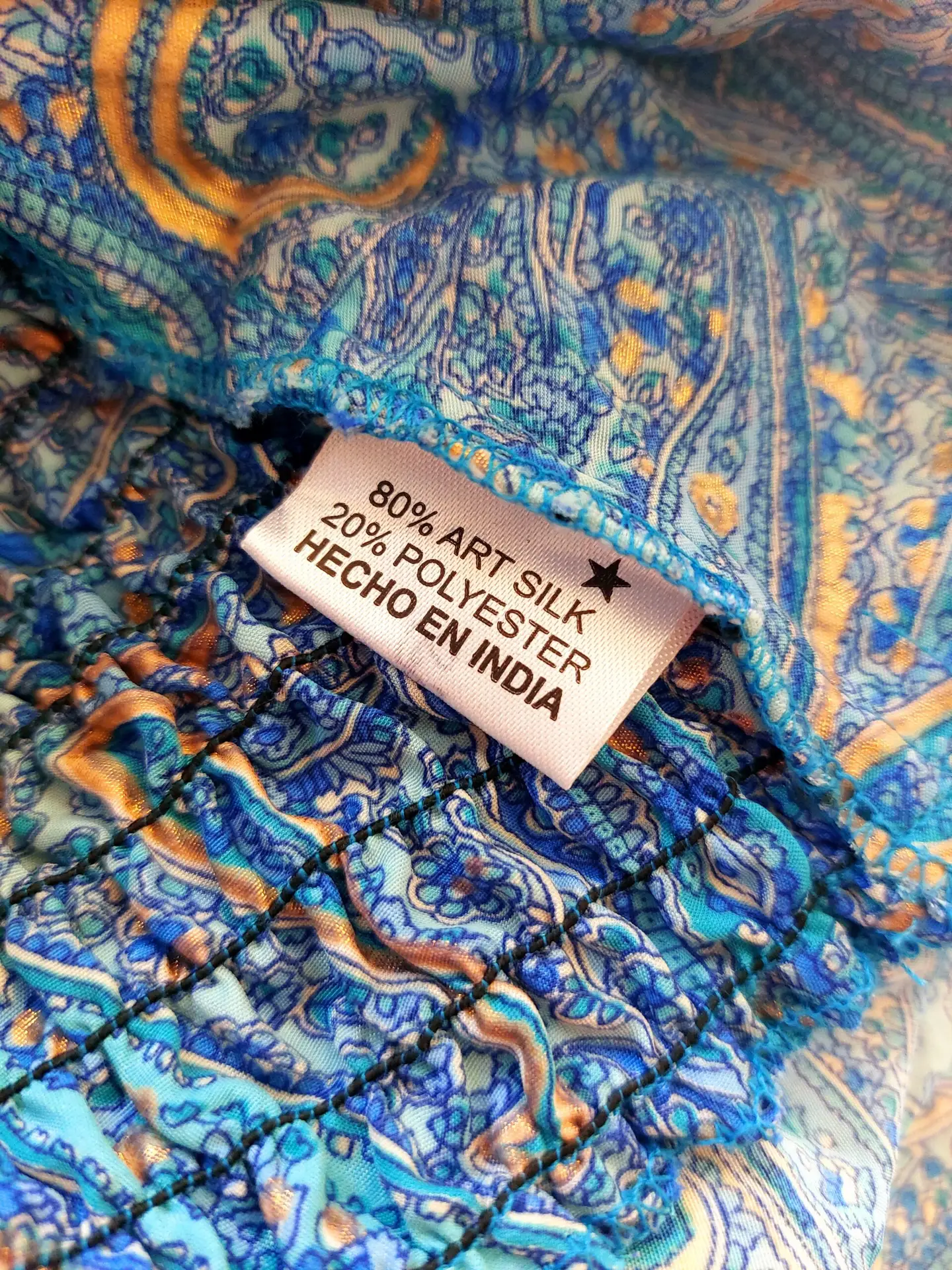 Vestido largo boho azul estampado paisley escote cruzado tirantes ajustables verano talla S/M