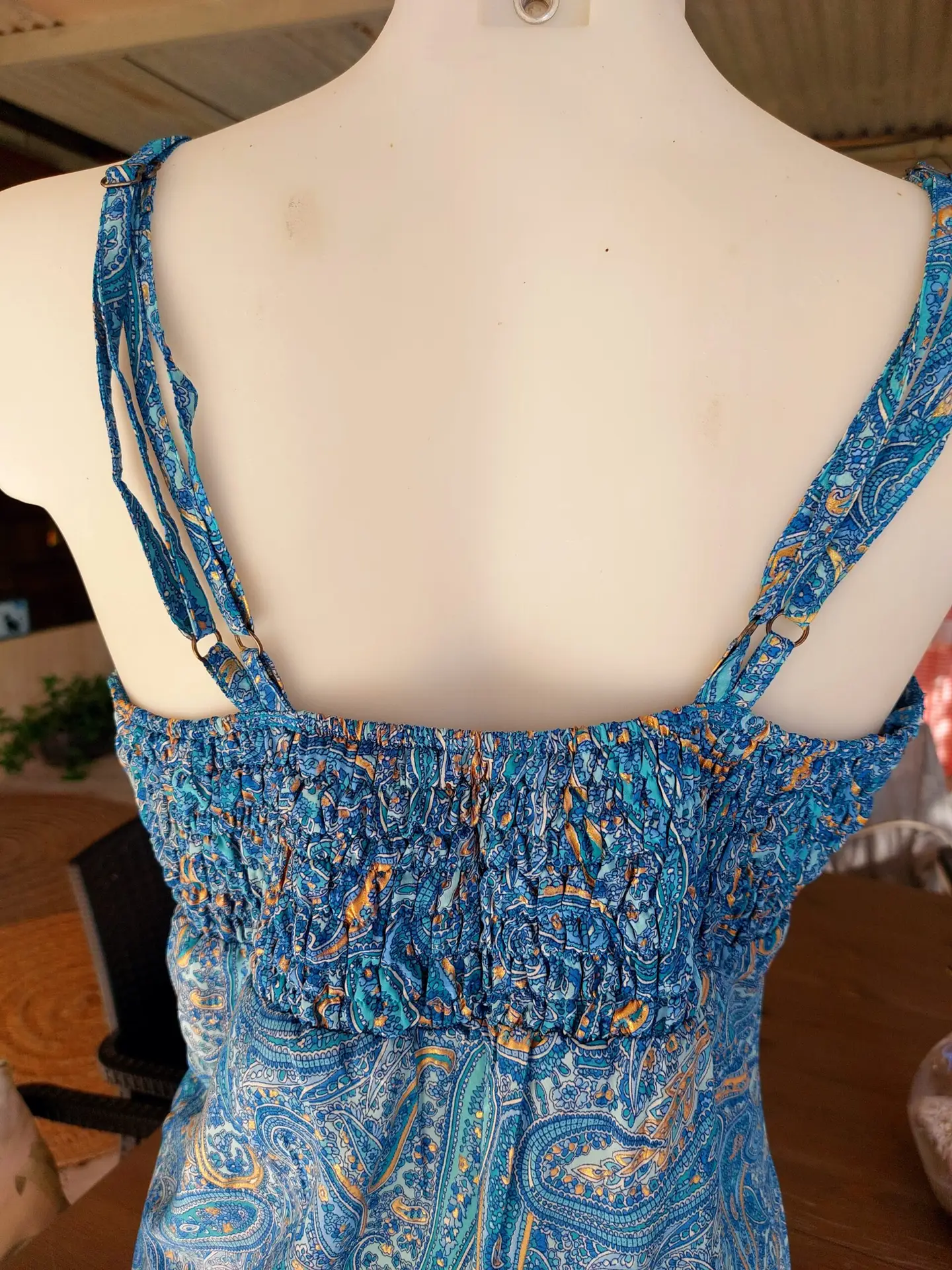 Vestido largo boho azul estampado paisley escote cruzado tirantes ajustables verano talla S/M