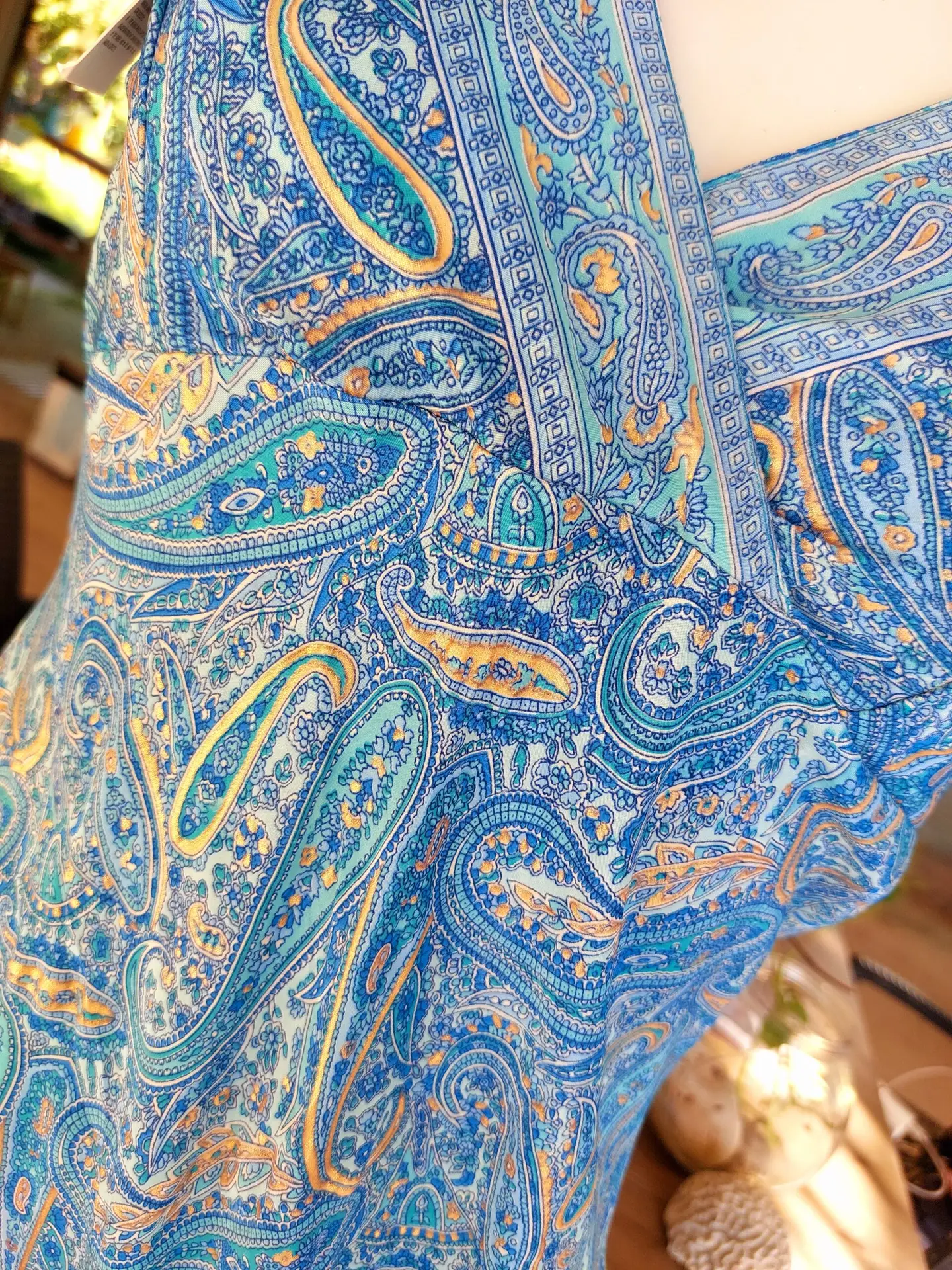 Vestido largo boho azul estampado paisley escote cruzado tirantes ajustables verano talla S/M