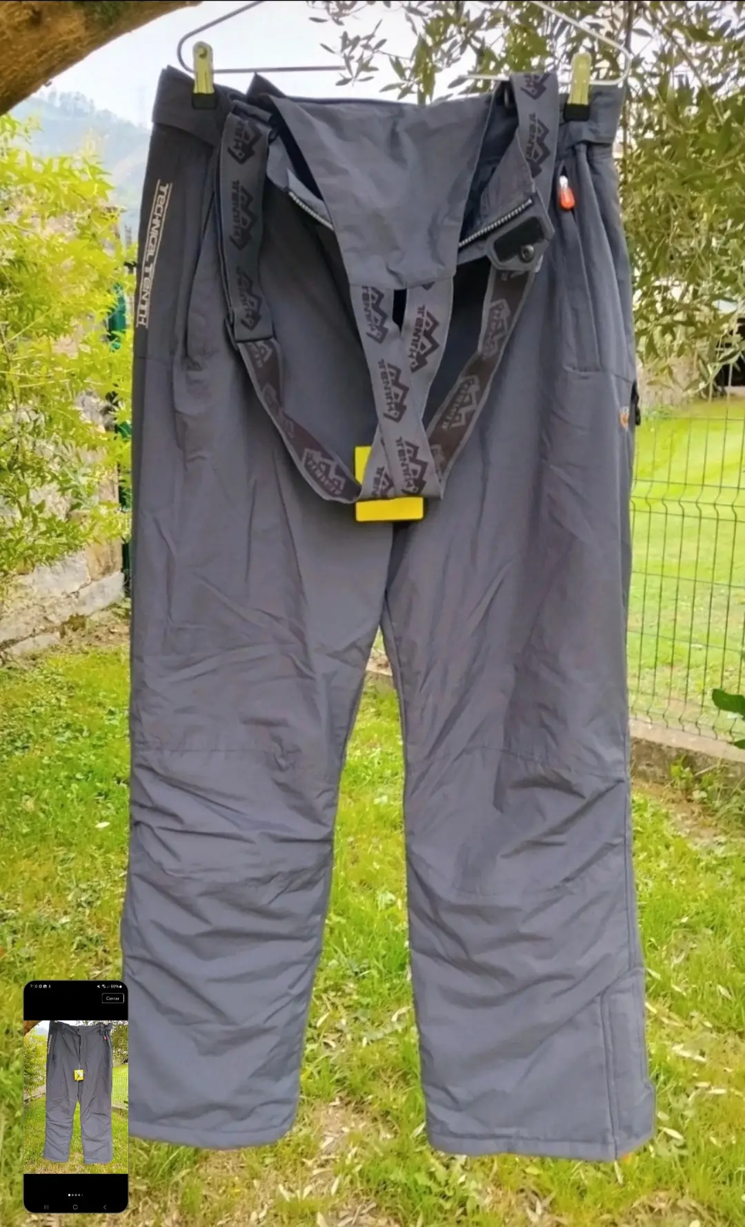 Pantalón Esquí Snowboard Tenth Technical Gris Acolchado Térmico con Tirantes Talla L