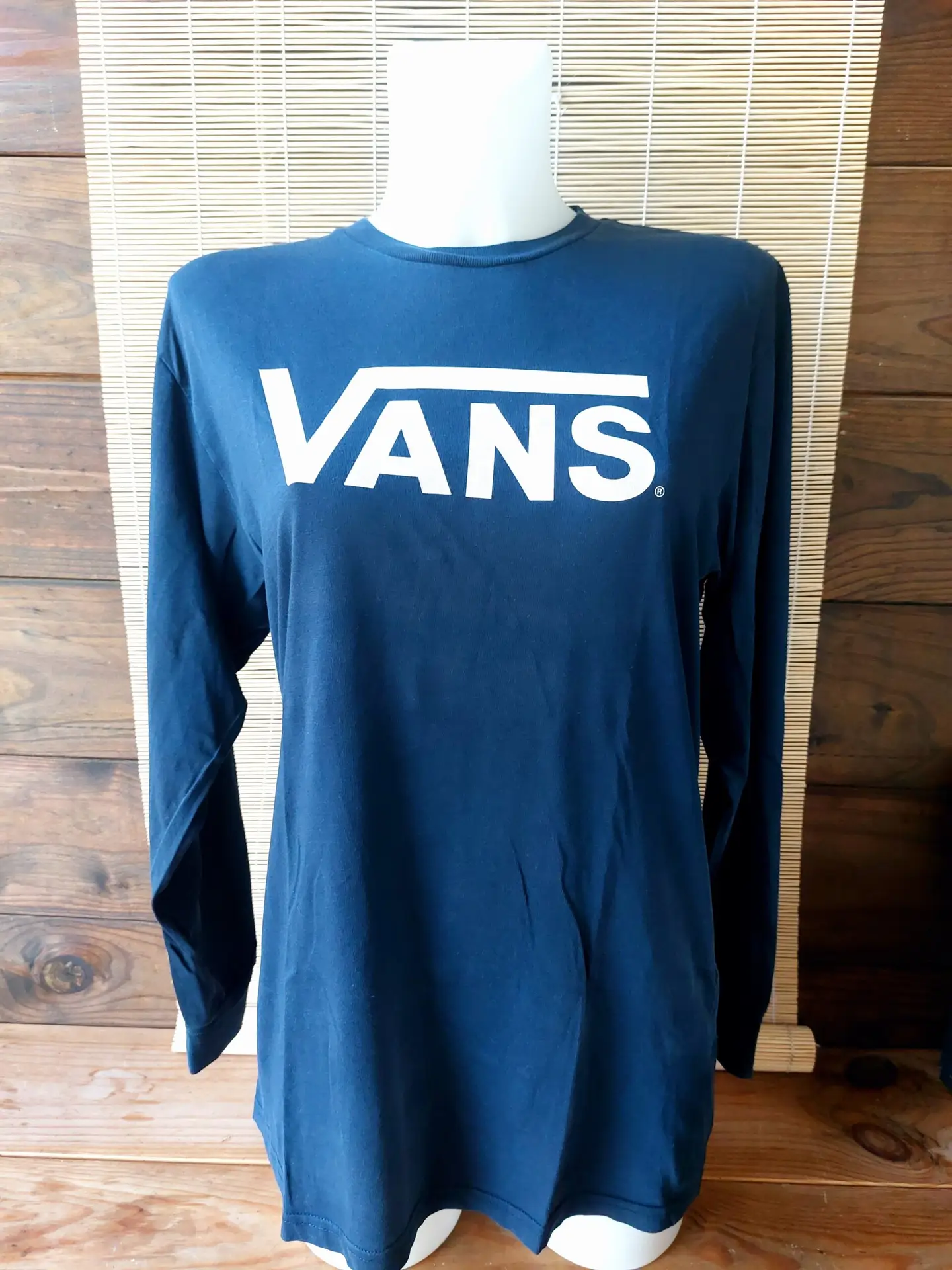 Camiseta Vans Classic Logo Manga Larga Azul Marino Talla M Mediana Algodón Cuello Redondo Unisex