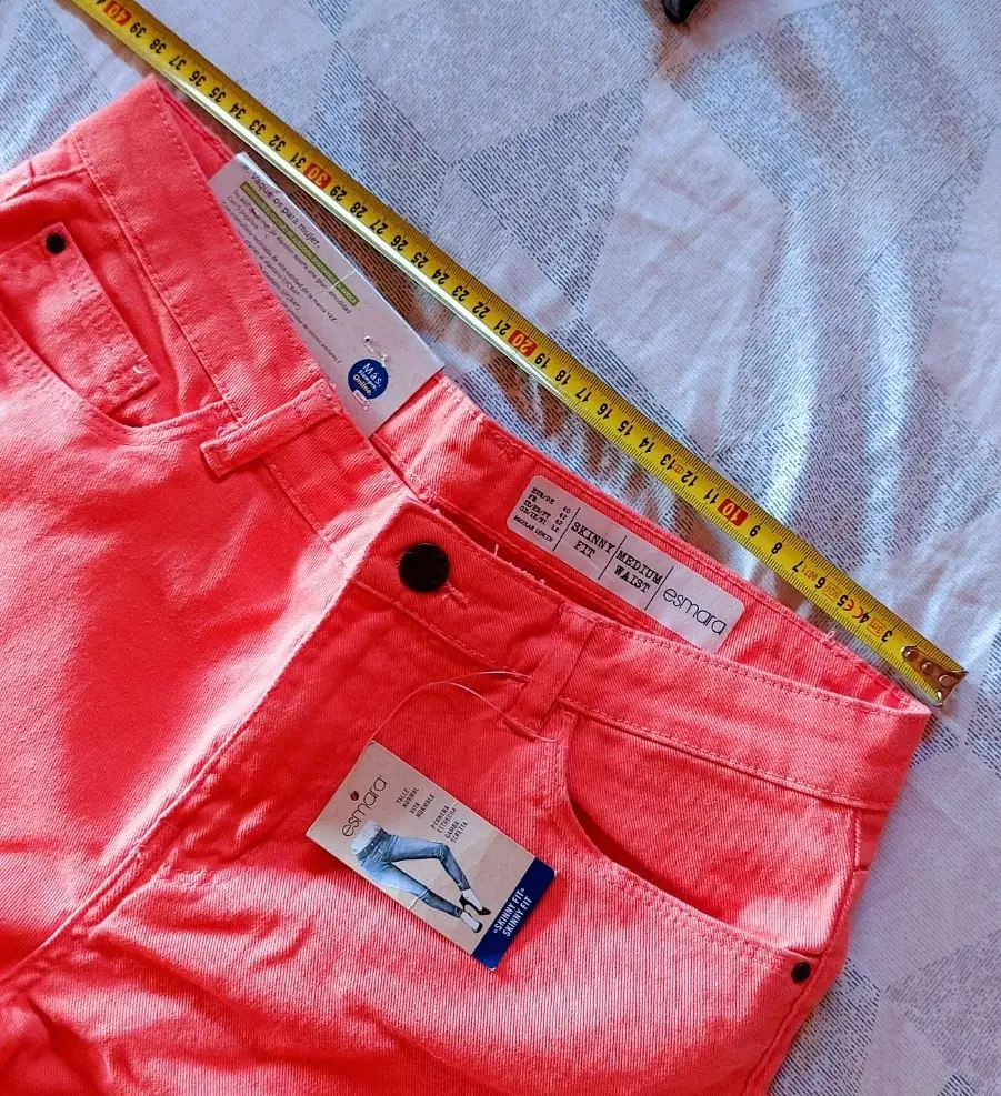 Pantalones vaqueros pitillo tiro medio Esmara Talla L Salmón-Neón
