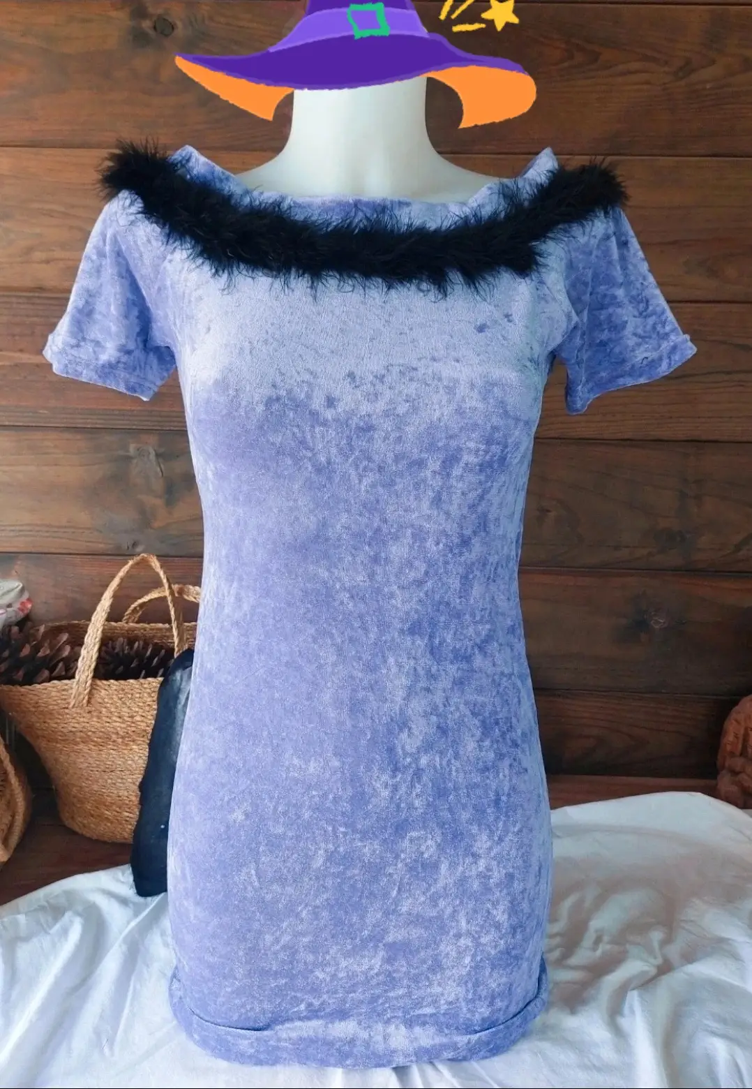​Vestido Terciopelo Y2K Vintage Morado Pelo Gótico Whimsigoth Fiesta S 36