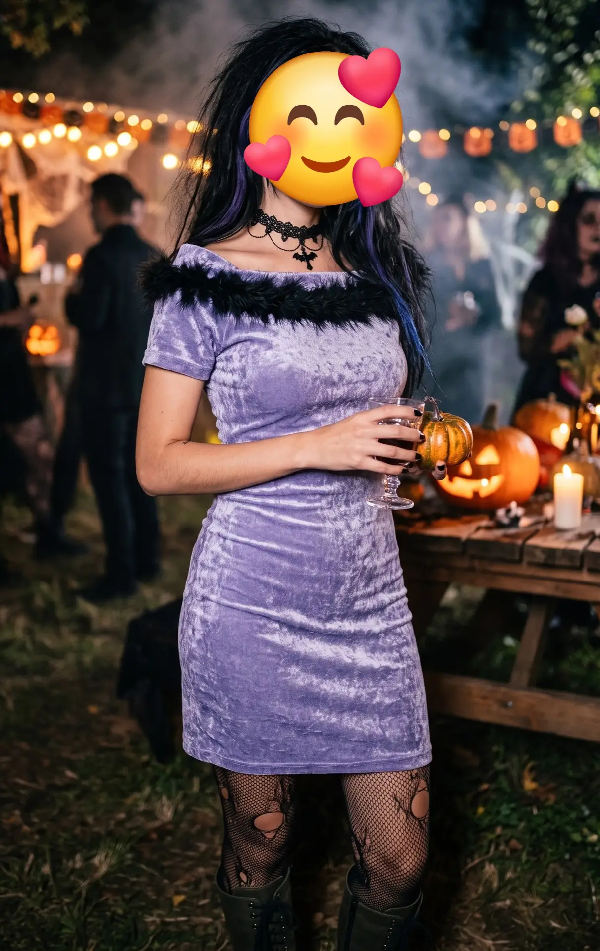​Vestido Terciopelo Y2K Vintage Morado Pelo Gótico Whimsigoth Fiesta S 36
