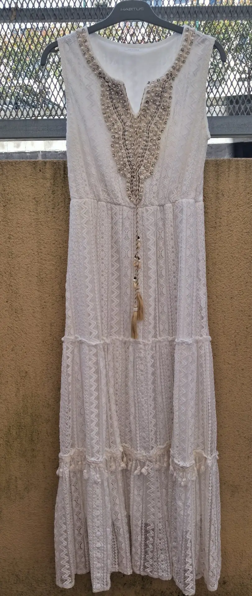 Vestido blanco de encaje, estilo boho chic, talla M