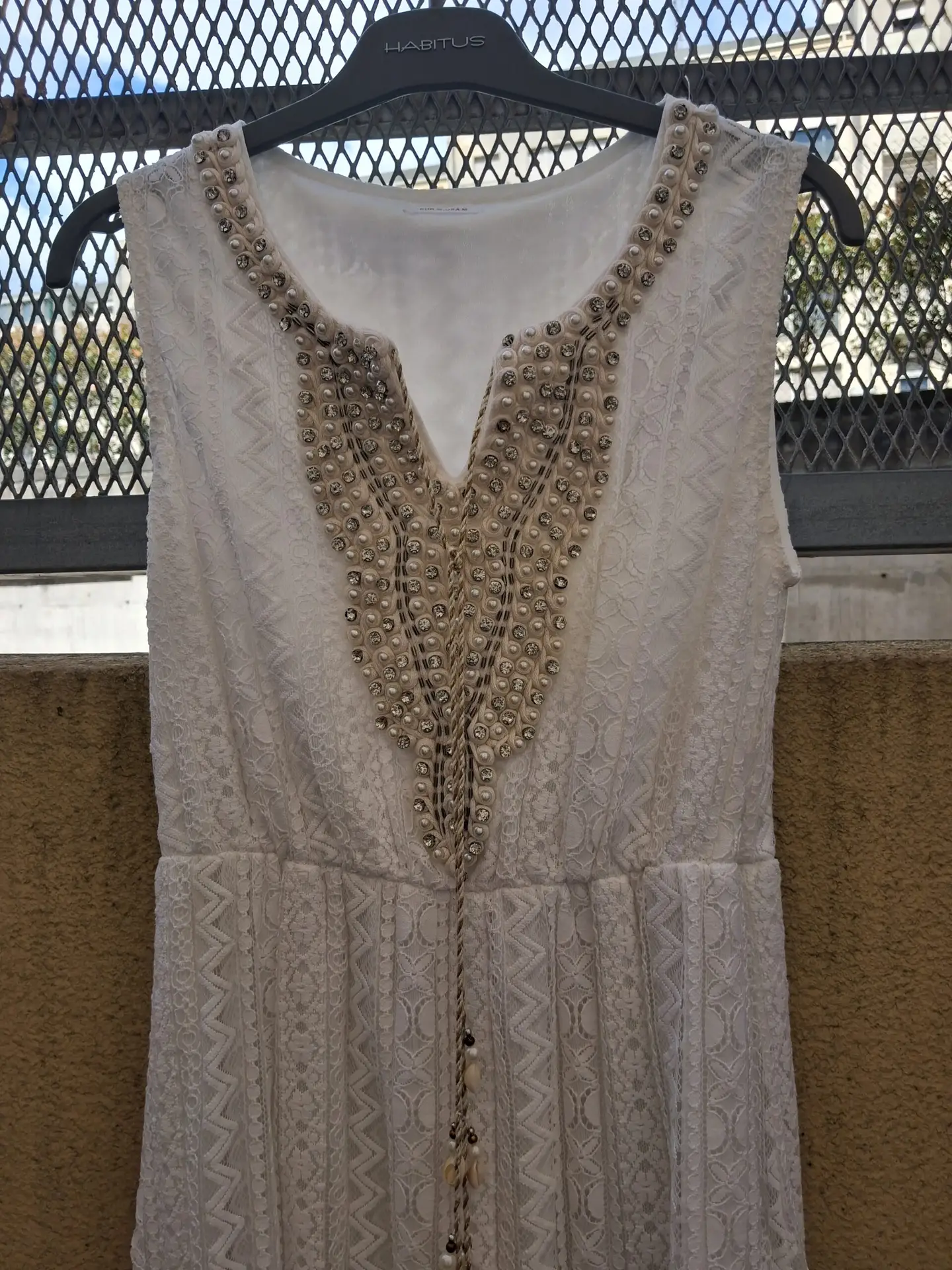 Vestido blanco de encaje, estilo boho chic, talla M