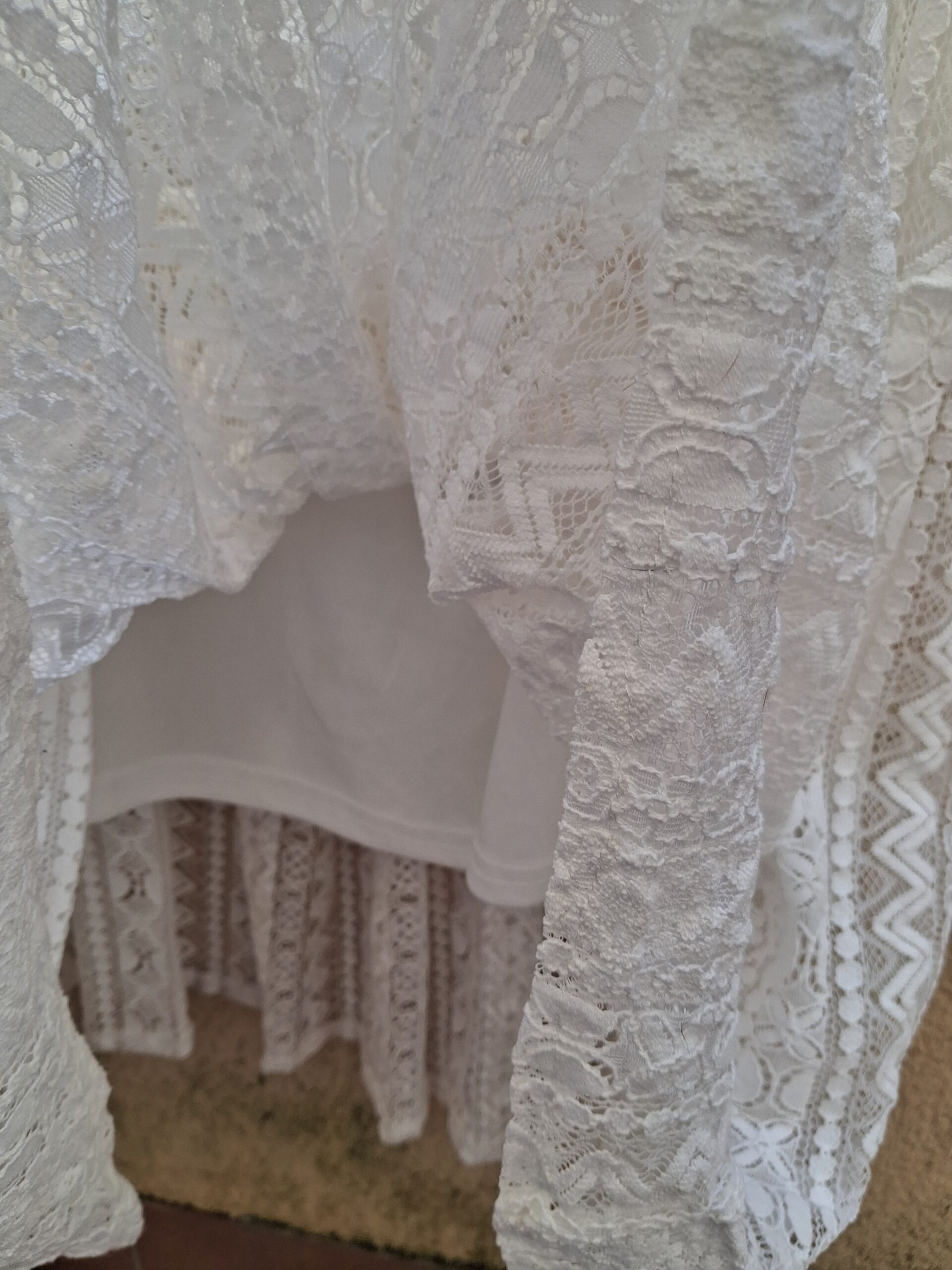Vestido blanco de encaje, estilo boho chic, talla M