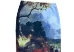 Falda tubo Naf Naf de los años 90 con estampado de paisaje al óleo – Arte bucólico