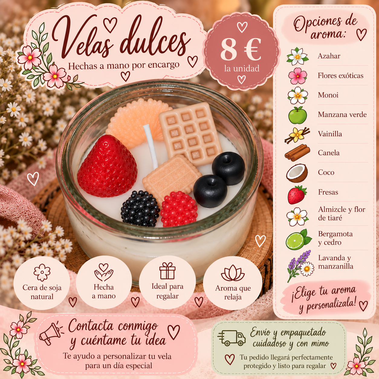 Velas dulces artesanales personalizadas